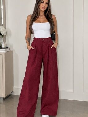 HALARA Wide-Leg Pants in Deep Wine Red